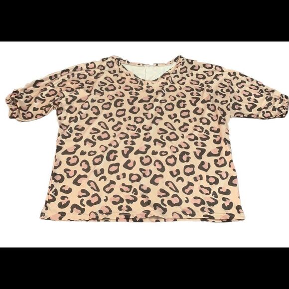 Cheetah Print Elastic Sleeve Blouse - Picture 1 of 5